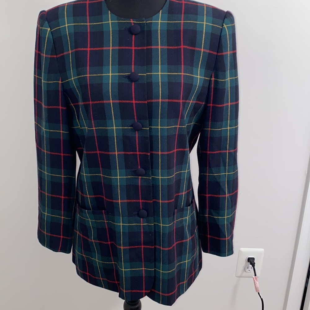 Vintage Plaid Scoop Neck Jacket